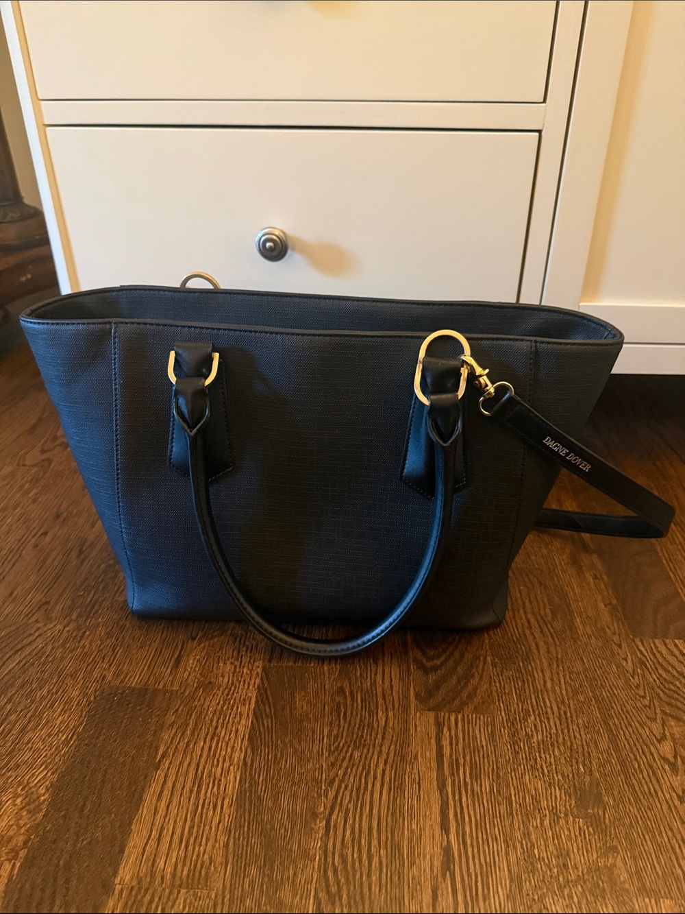 Dagne Dover Black Tote with Gold Hardware